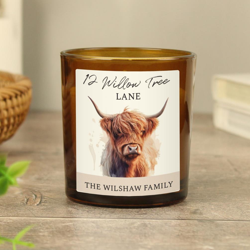 Personalised Highland Cow Scented Glass Candle Extra Image 2